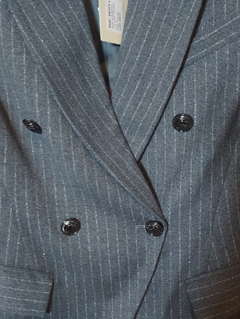 Ramy Brook Women's Collins Double-Breasted Metallic Pinstripe Blazer Size 8 - Picture 13 of 16